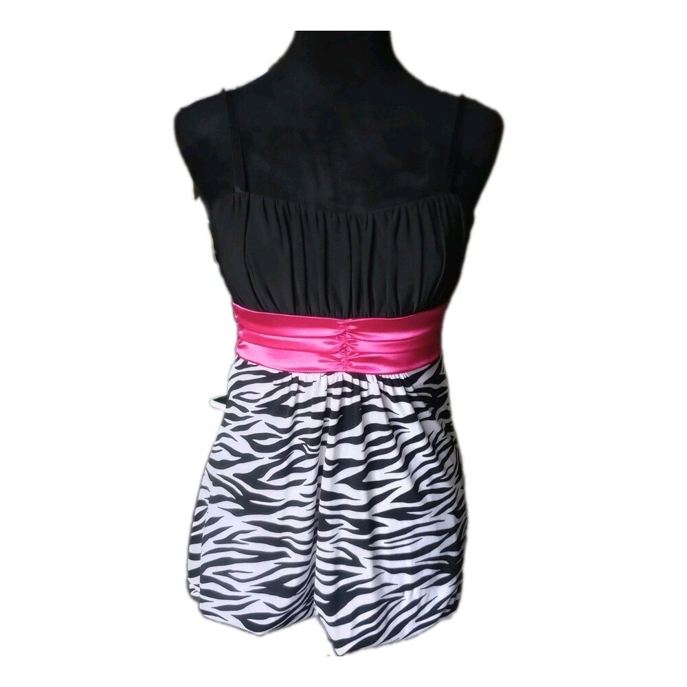 Taboo Women's S Y2K Bubble Hem Mini Dress Black, White Pink, Vtg.